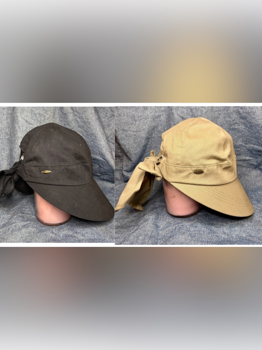 Scala Pronto Women Duck Bill Face Saver Cotton Hats Black Khaki Lot Of 2 O/S